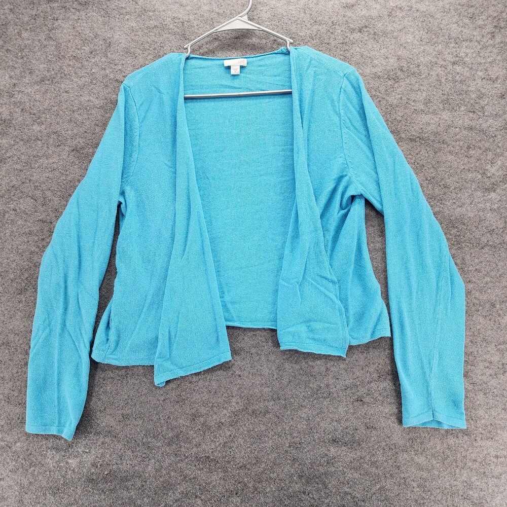 J Jill Cardigan Womens Medium Long Sleeve Open Front Blue Sweater Linen